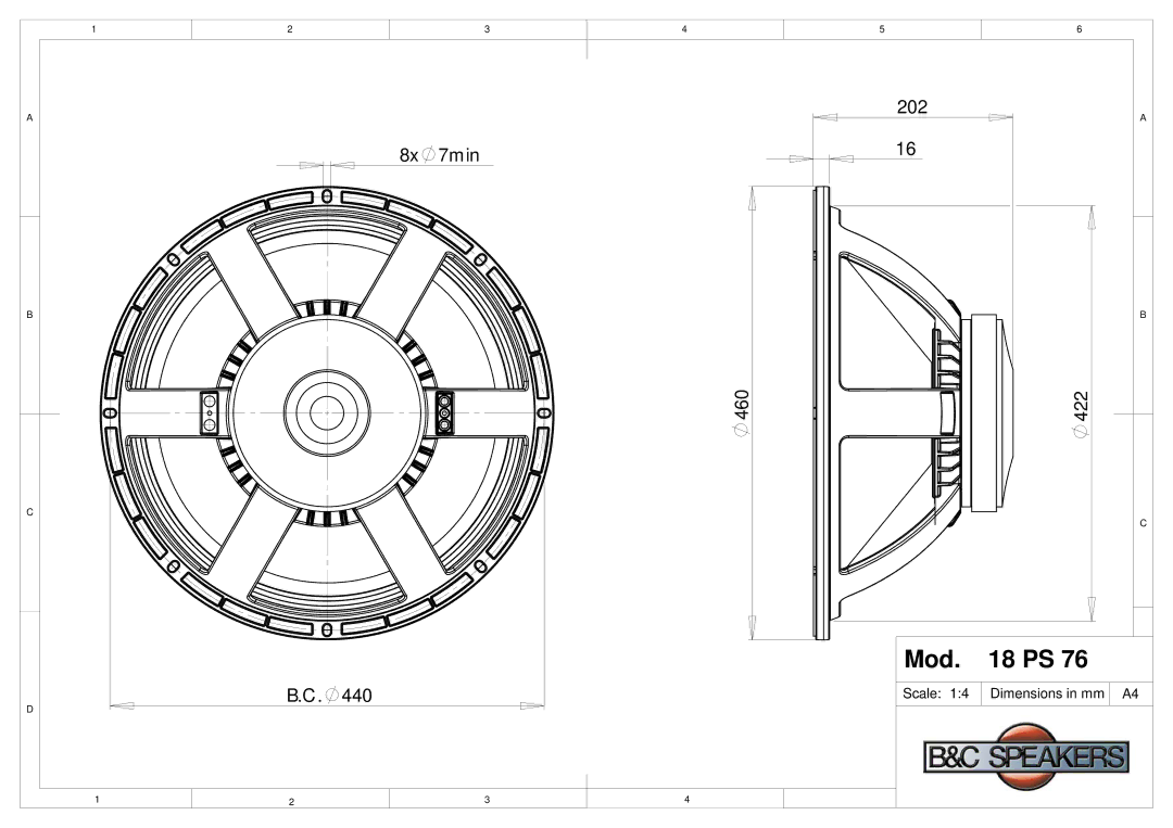 B&C Speakers 18PS76 dimensions Mod 18 PS 