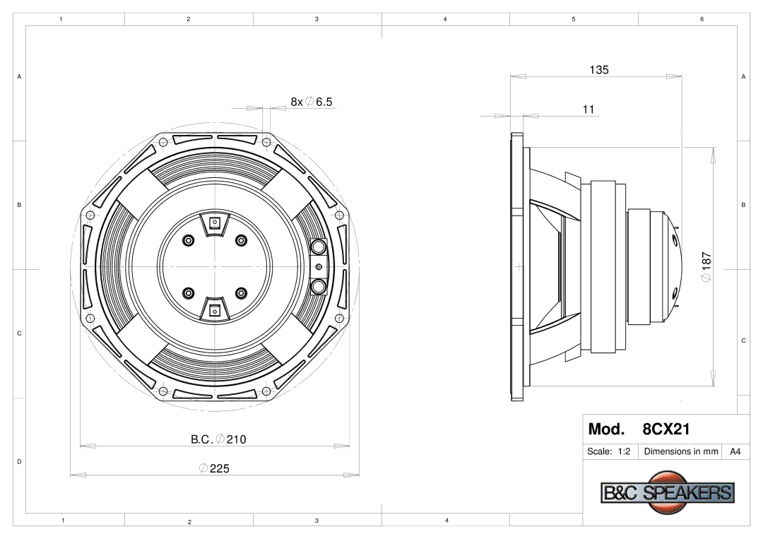 B&C Speakers dimensions Mod 8CX21 