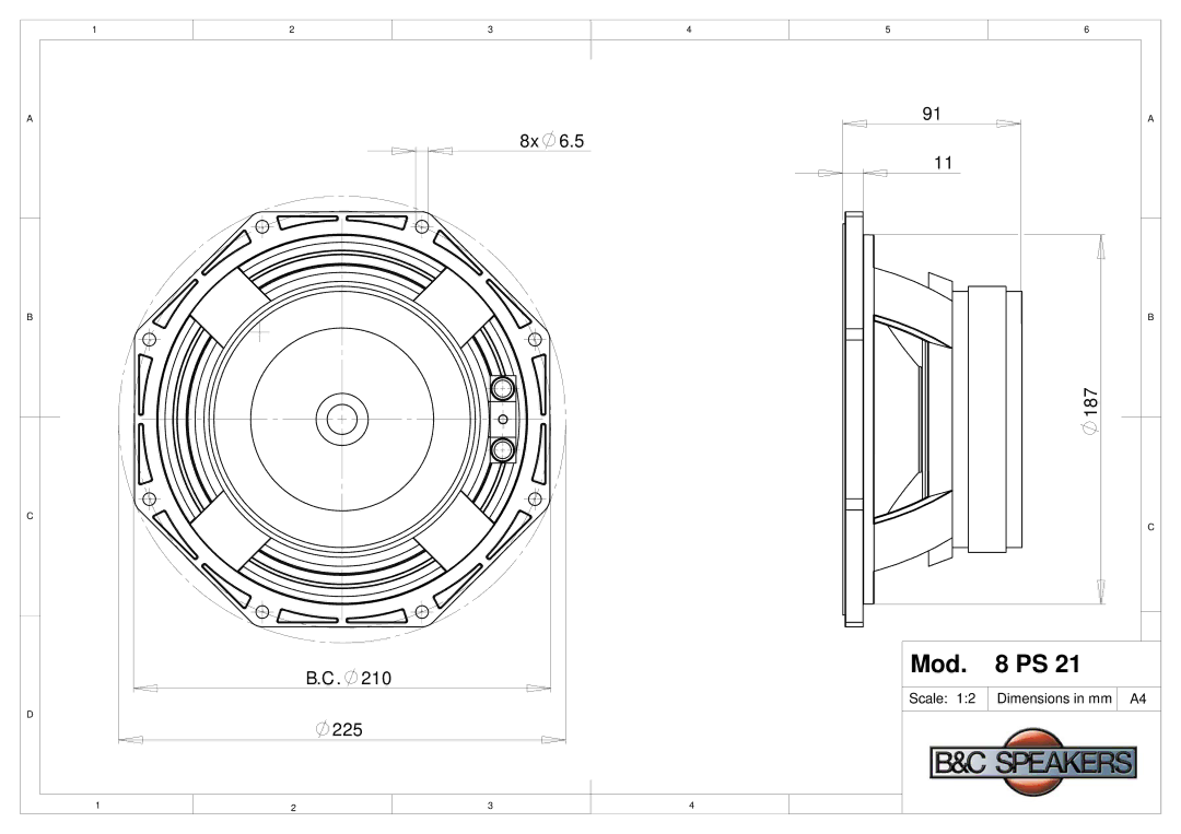 B&C Speakers 8PS21 dimensions Mod 