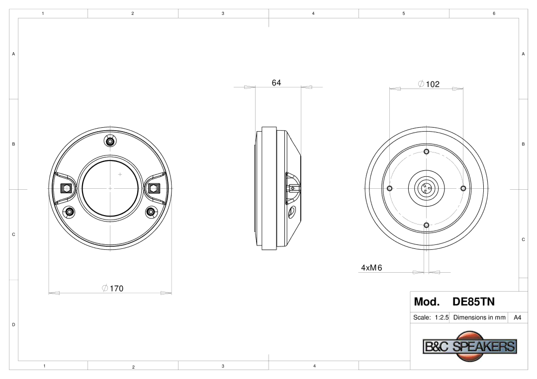 B&C Speakers DE85TN dimensions Mod 