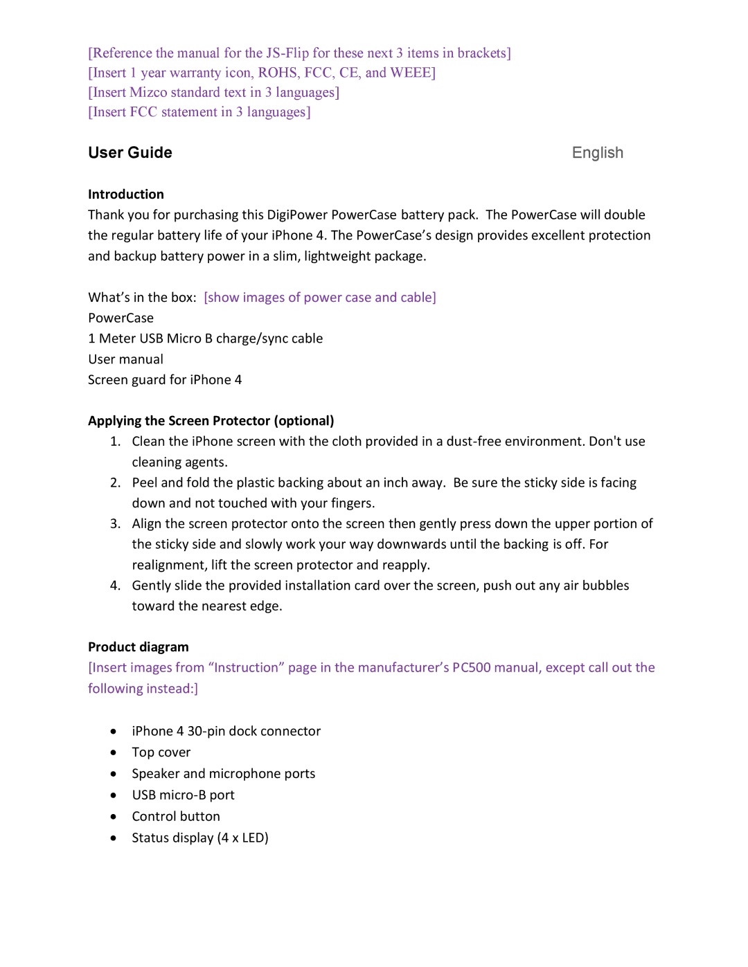 BDI IP-PC500 technical specifications Introduction, Applying the Screen Protector optional, Product diagram 