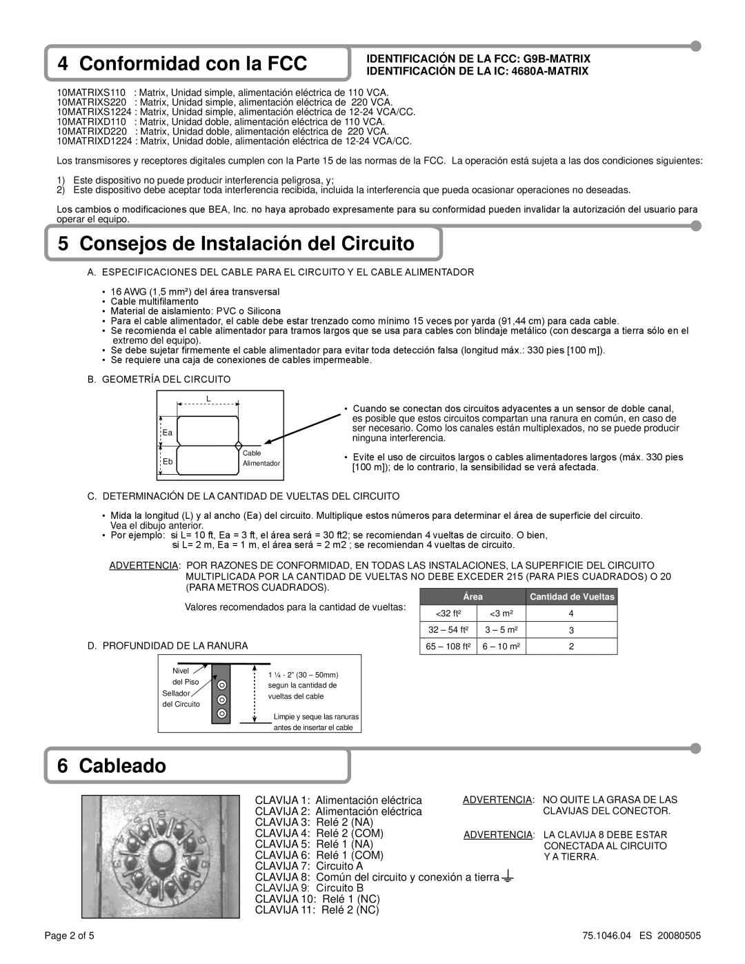 BEA 10MATRIX warranty Conformidad con la FCC, Consejos de Instalación del Circuito, Cableado 