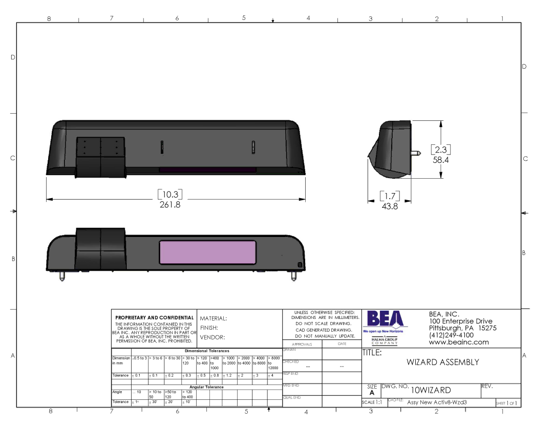 BEA 10WIZARD dimensions 10.3 261.8, 58.4, Bea, Inc 