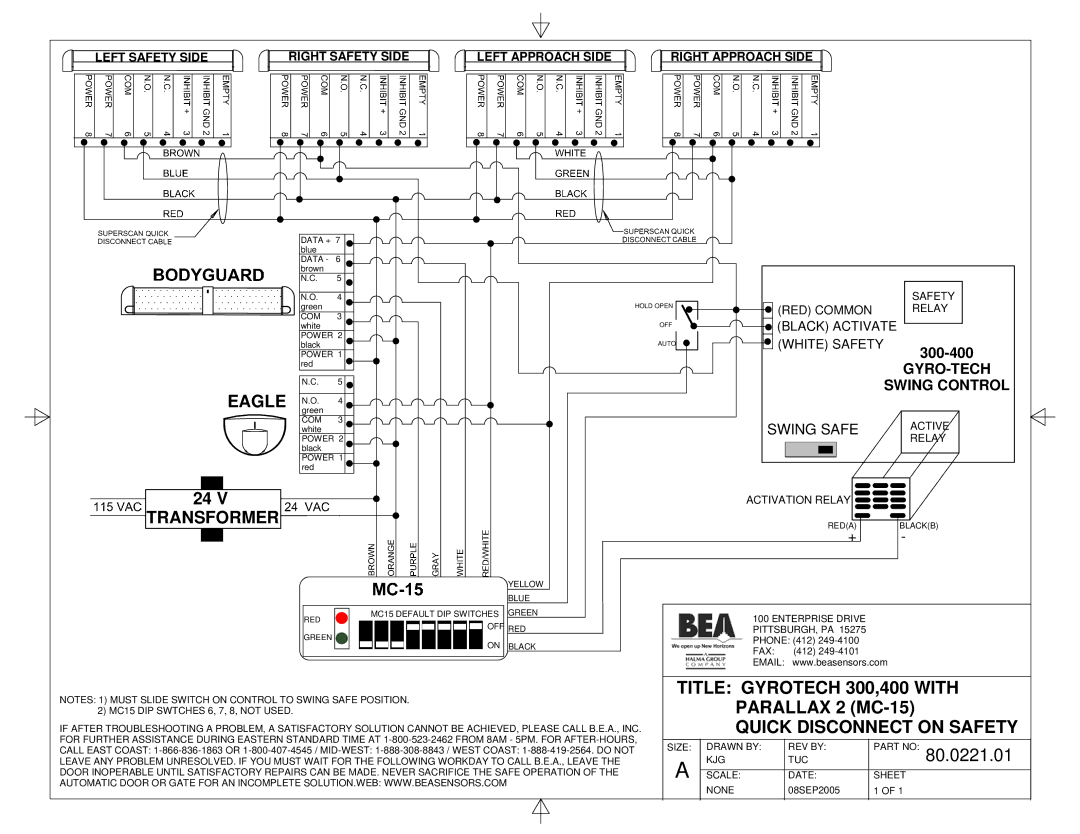 BEA 1100 manual Title Gyrotech 300,400 with, Parallax 2 MC-15, Quick Disconnect on Safety, 80.0221.01 