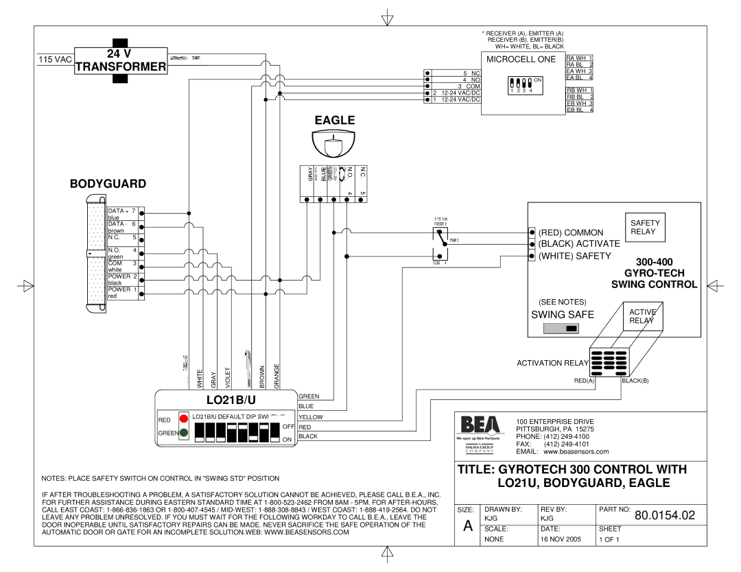 BEA 1100 manual Transformer Bodyguard, LO21B/U, Title Gyrotech 300 Control with LO21U, BODYGUARD, Eagle, 80.0154.02 