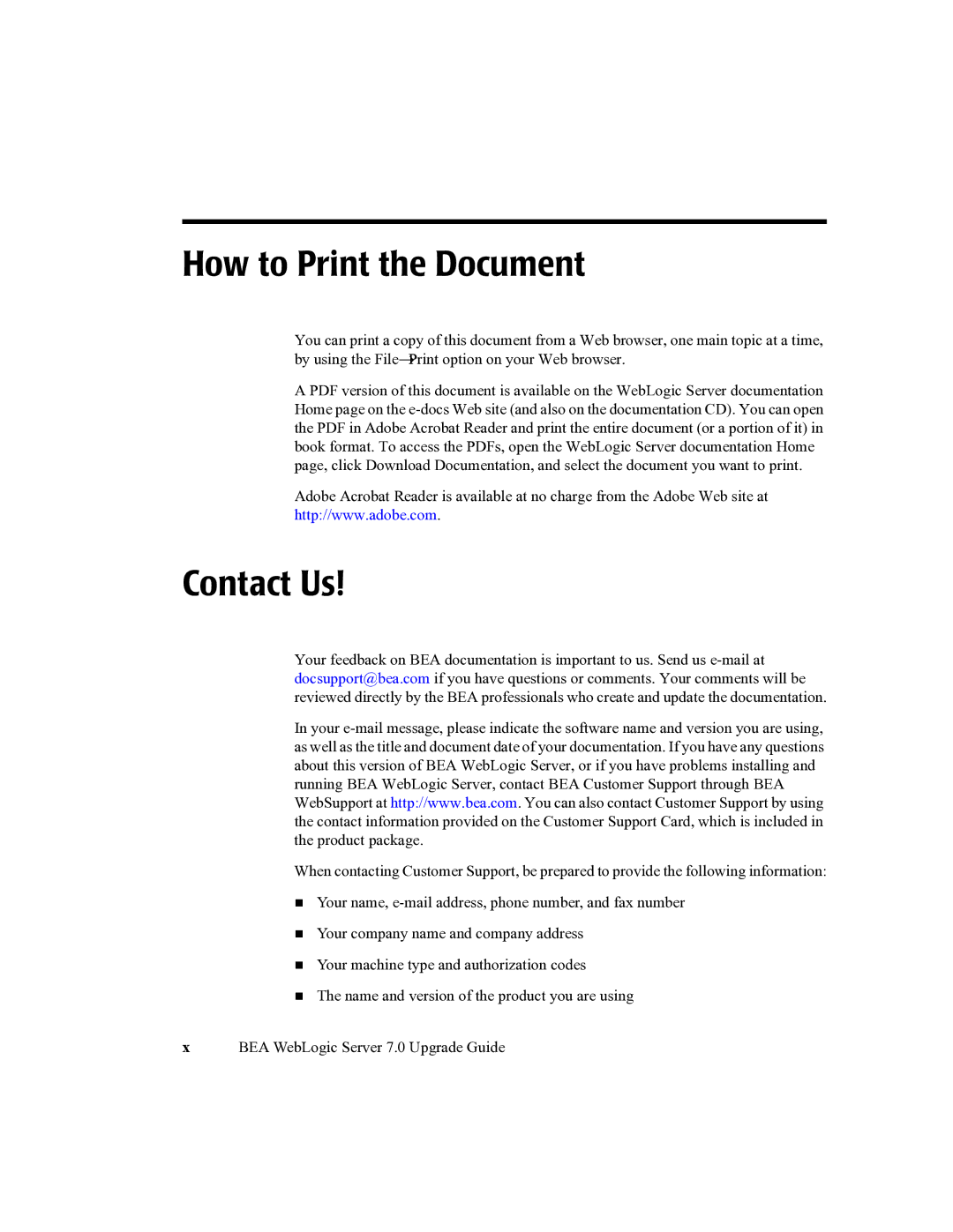 BEA 7 manual How to Print the Document, Contact Us 