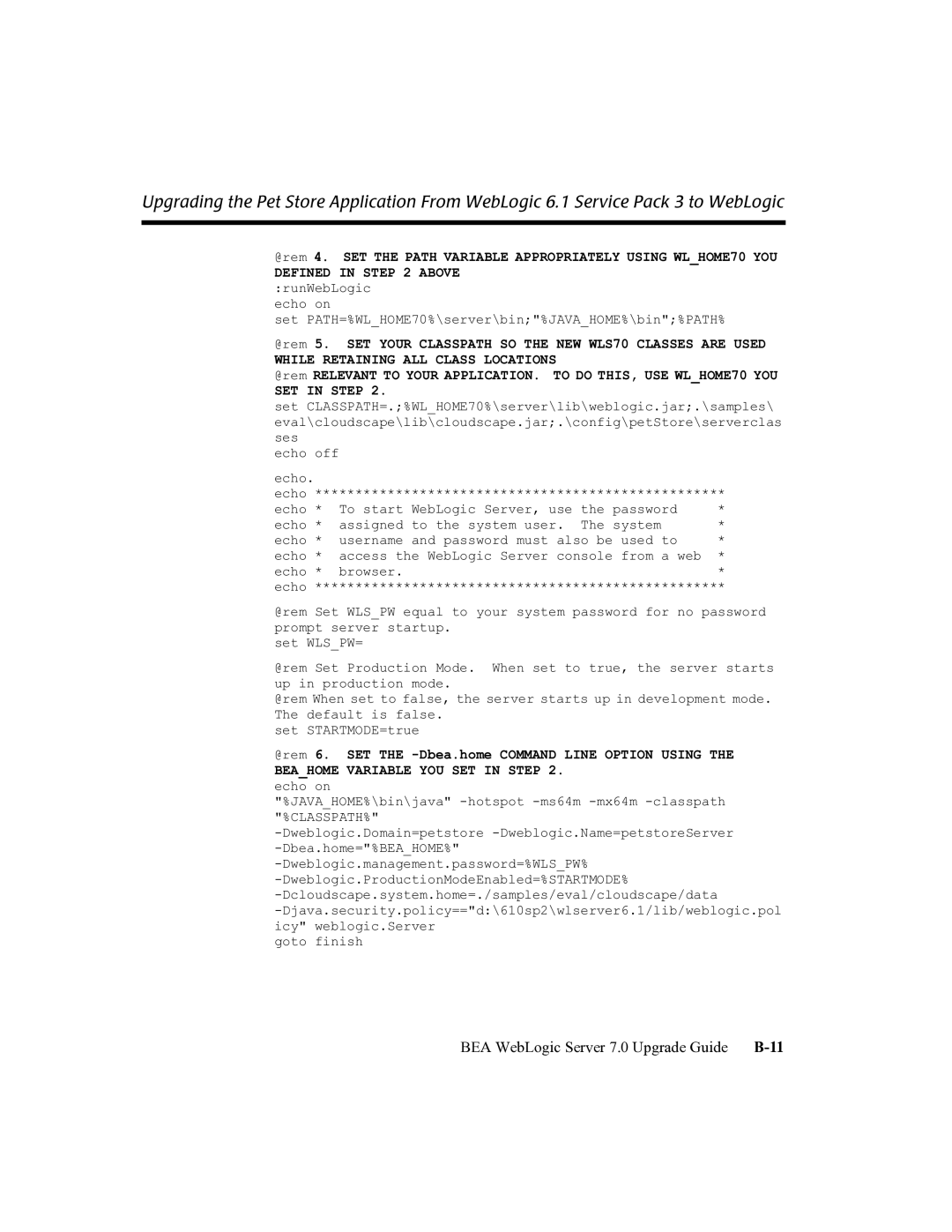 BEA manual BEA WebLogic Server 7.0 Upgrade Guide B-11 