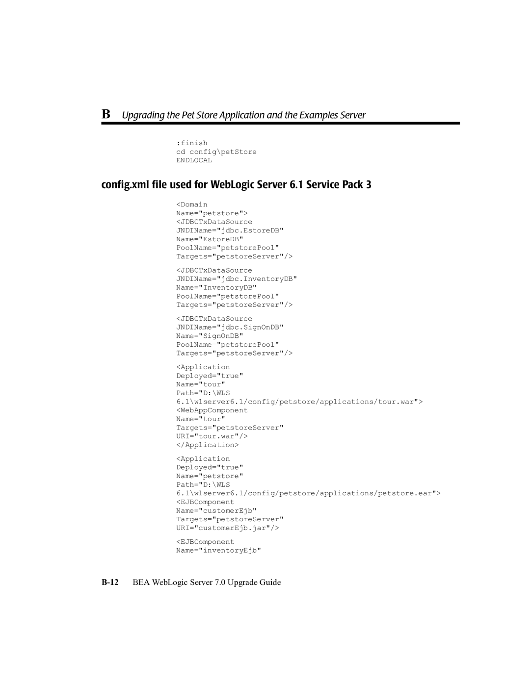 BEA 7 manual Config.xml file used for WebLogic Server 6.1 Service Pack 