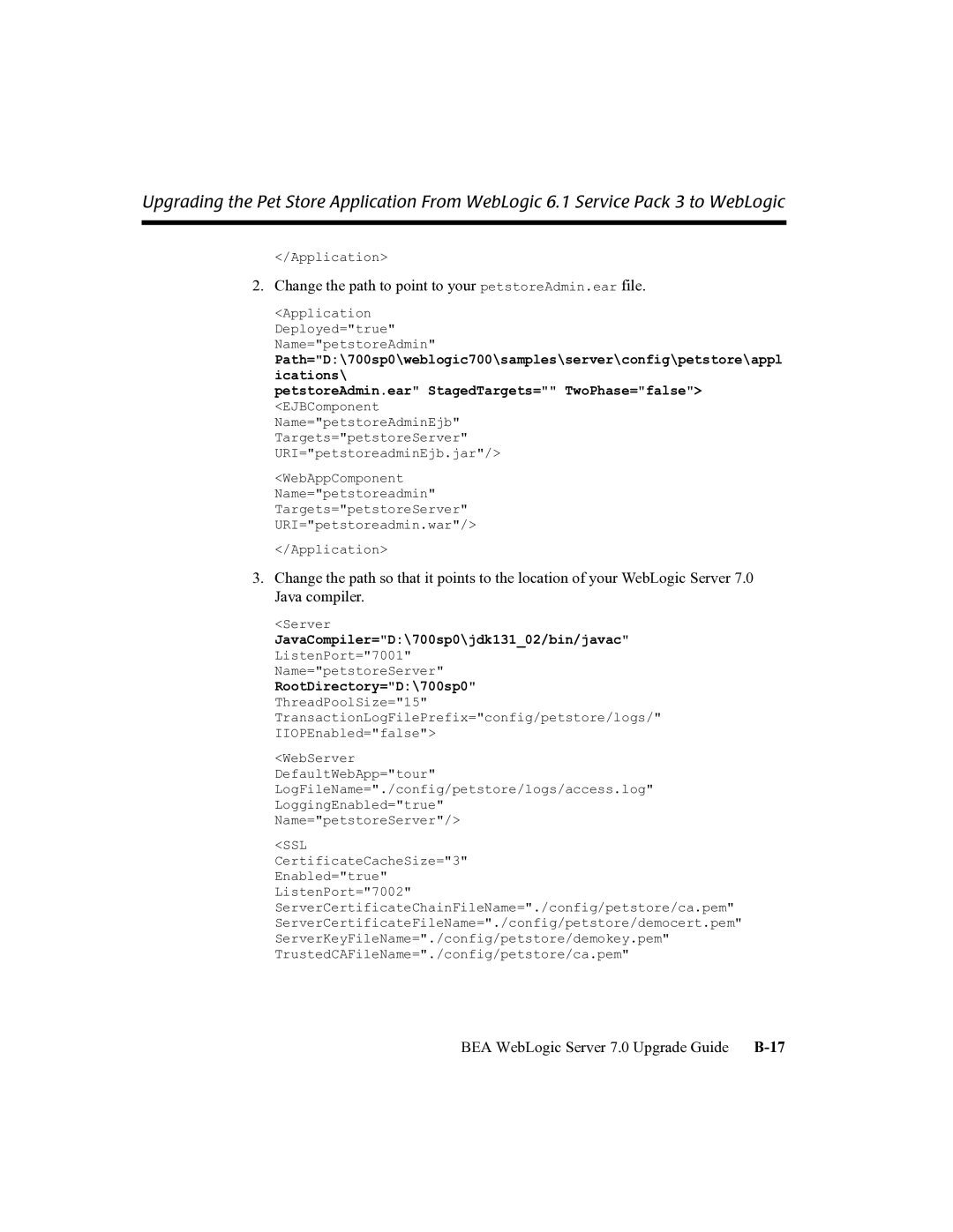 BEA manual BEA WebLogic Server 7.0 Upgrade Guide B-17 