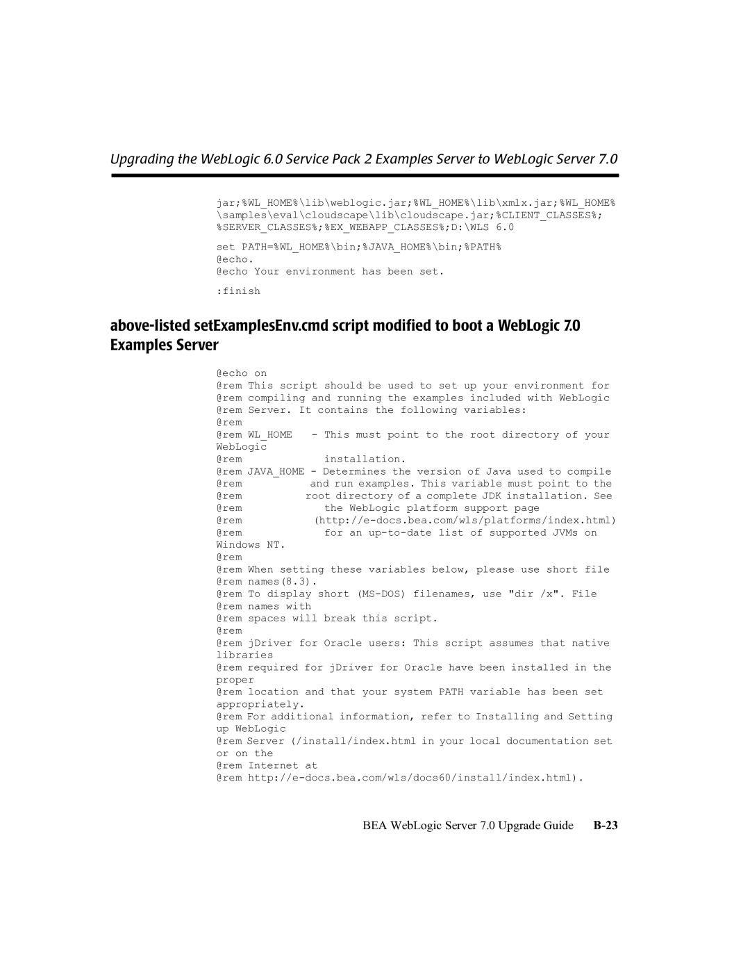 BEA manual BEA WebLogic Server 7.0 Upgrade Guide B-23 
