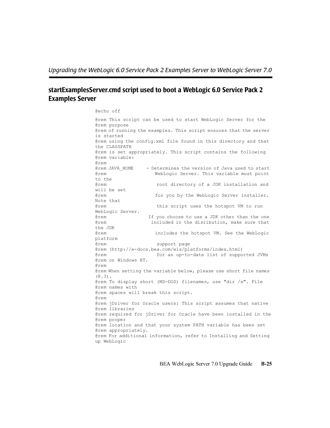 BEA manual BEA WebLogic Server 7.0 Upgrade Guide B-25 