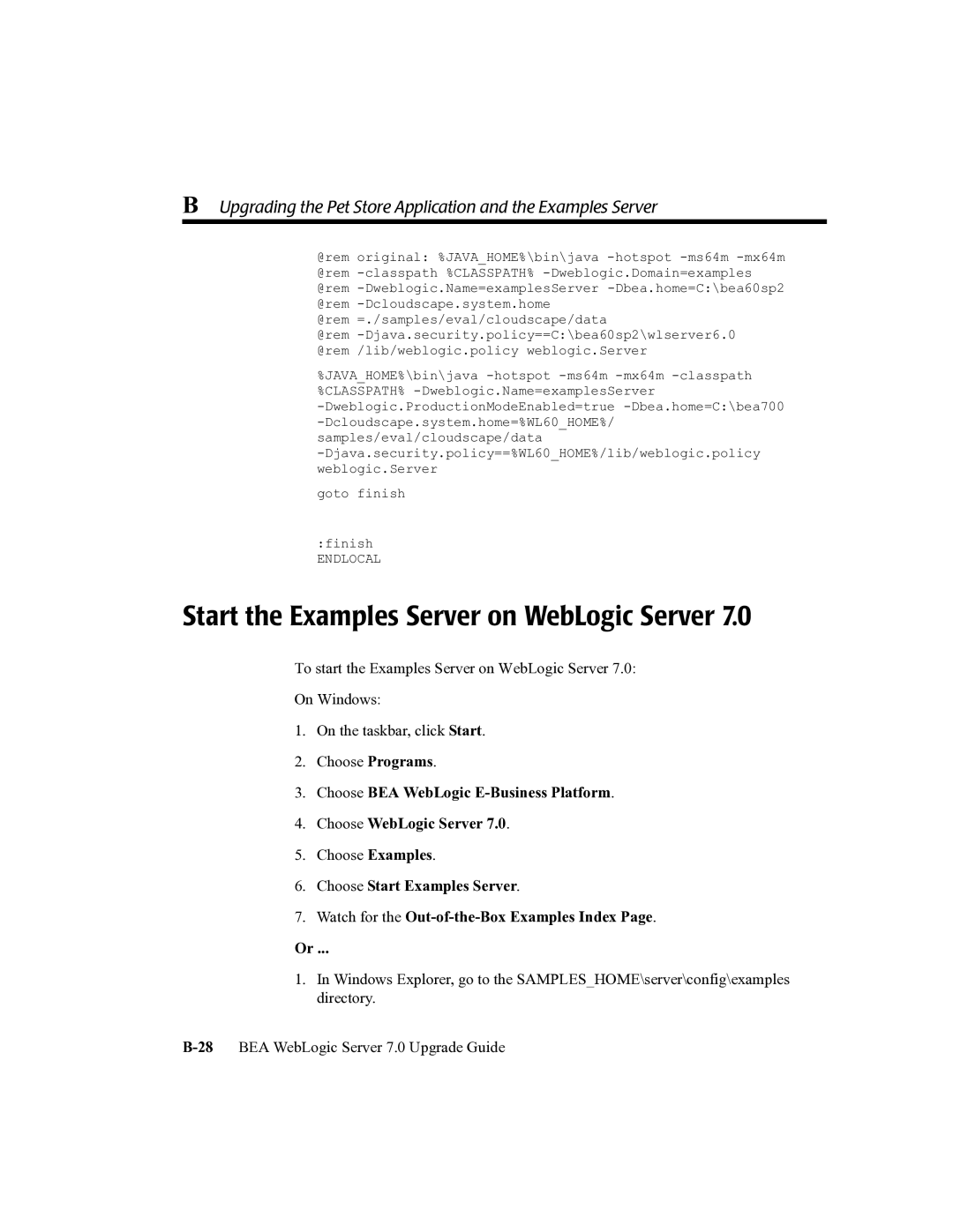 BEA 7 manual Start the Examples Server on WebLogic Server 