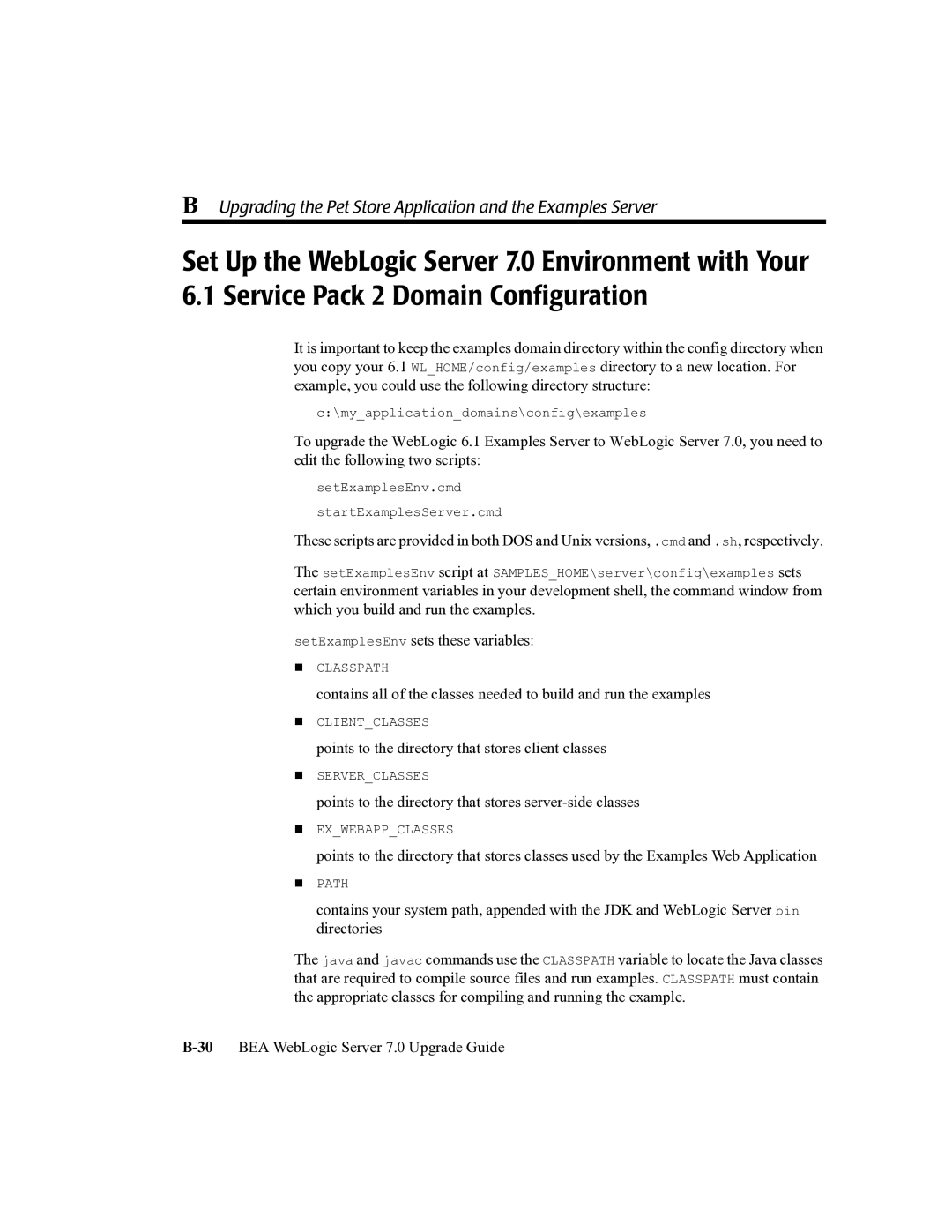 BEA 7 manual SetExamplesEnv sets these variables 