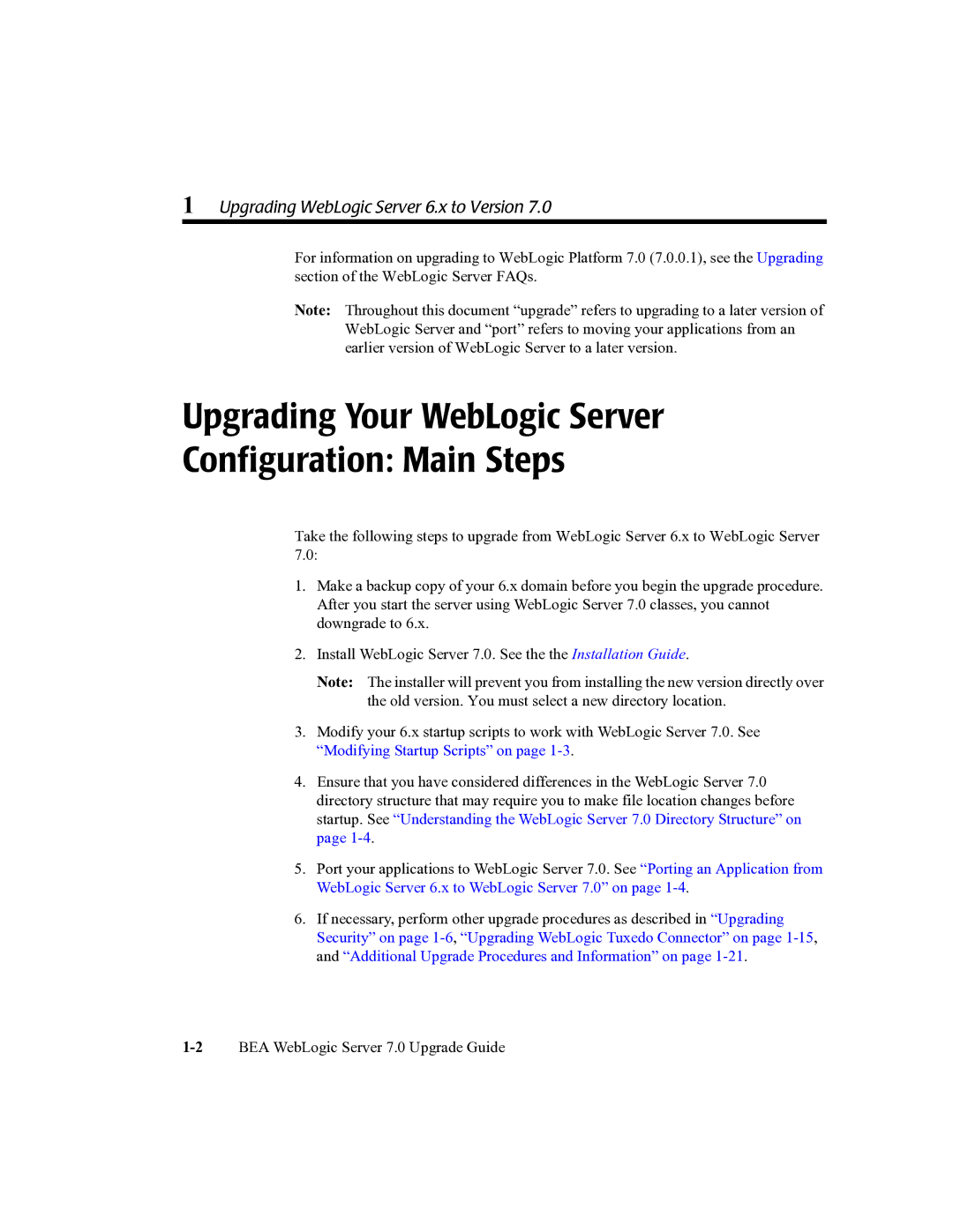 BEA 7 manual Upgrading Your WebLogic Server Configuration Main Steps 