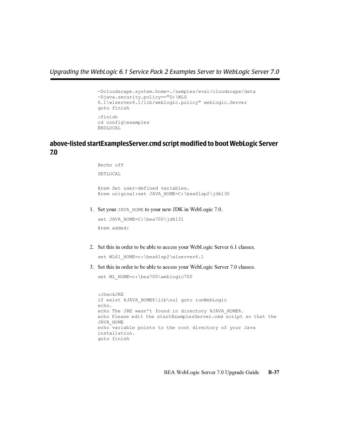 BEA manual BEA WebLogic Server 7.0 Upgrade Guide B-37 
