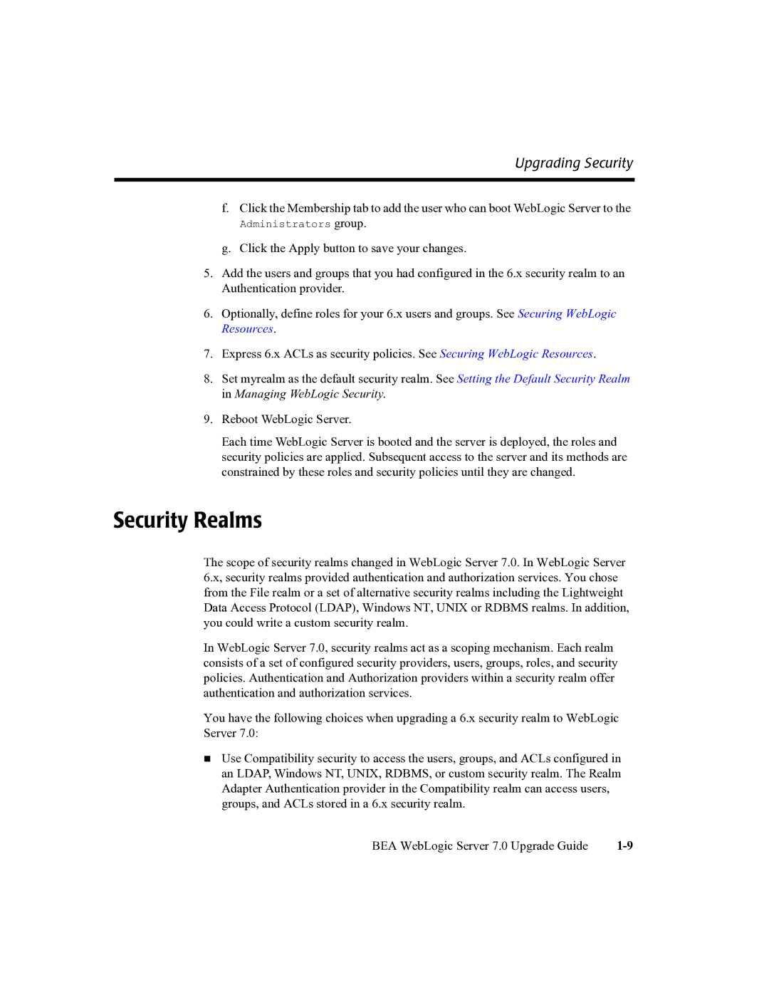 BEA 7 manual Security Realms 