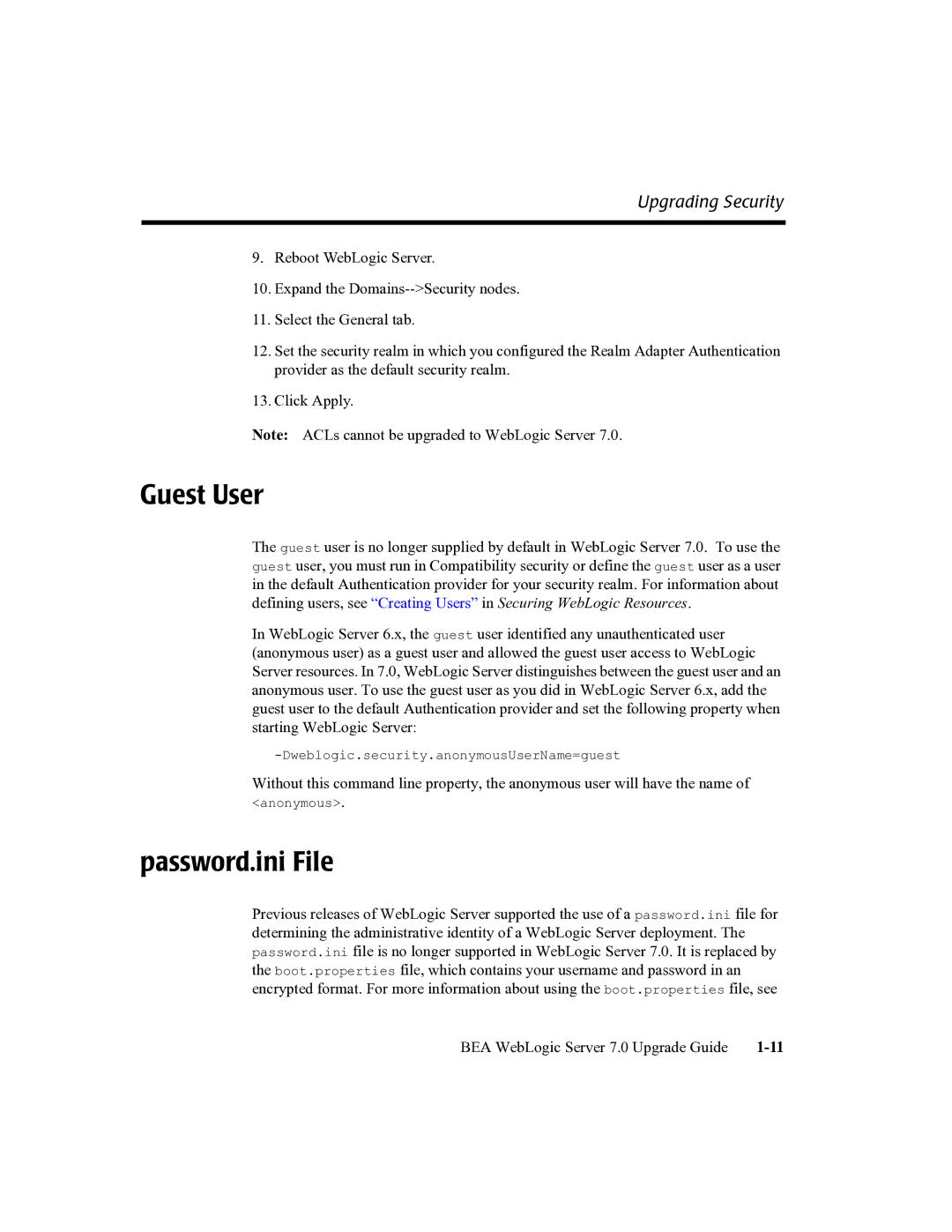 BEA 7 manual Guest User, Password.ini File 