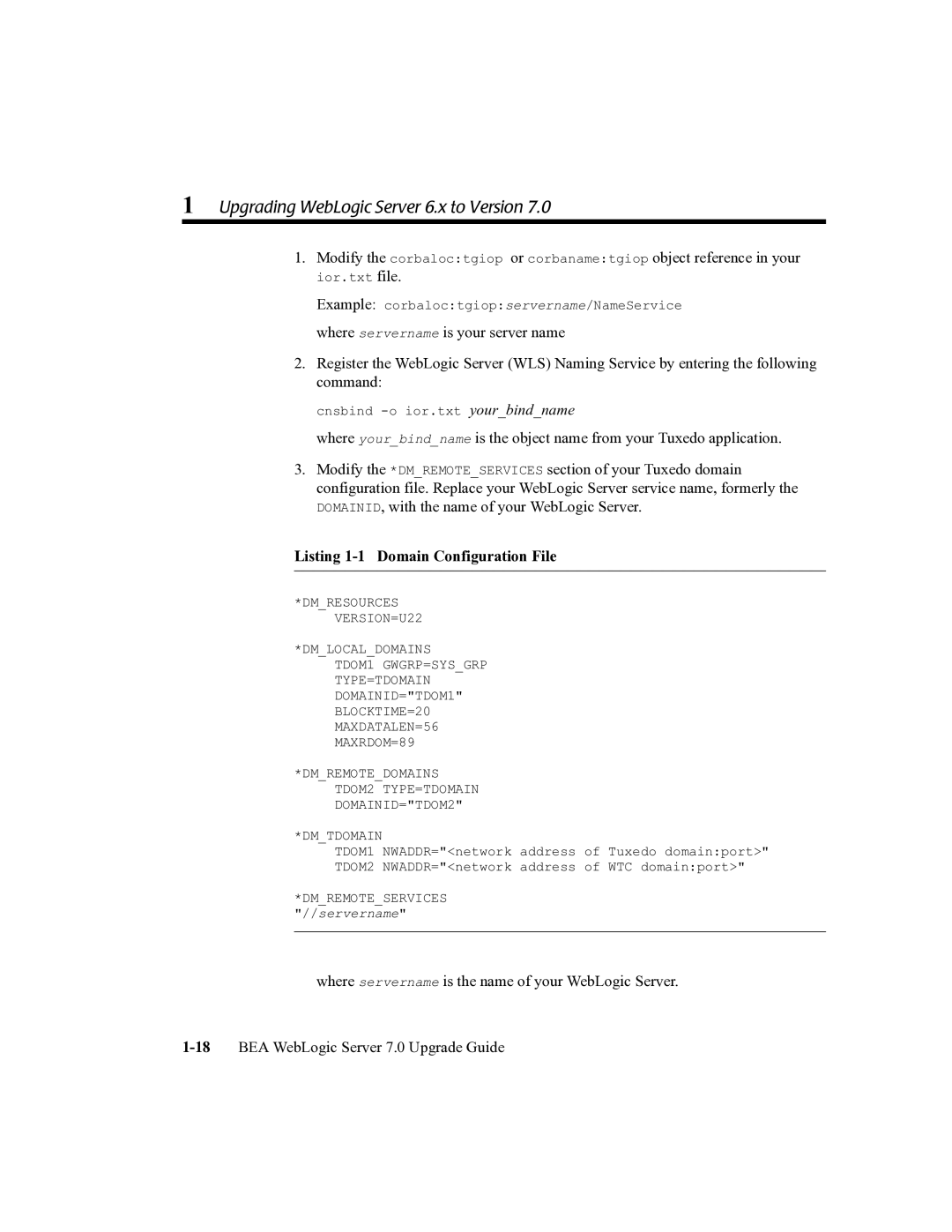 BEA 7 manual Listing 1-1 Domain Configuration File 