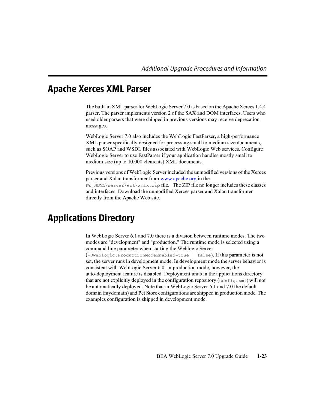 BEA 7 manual Apache Xerces XML Parser, Applications Directory 