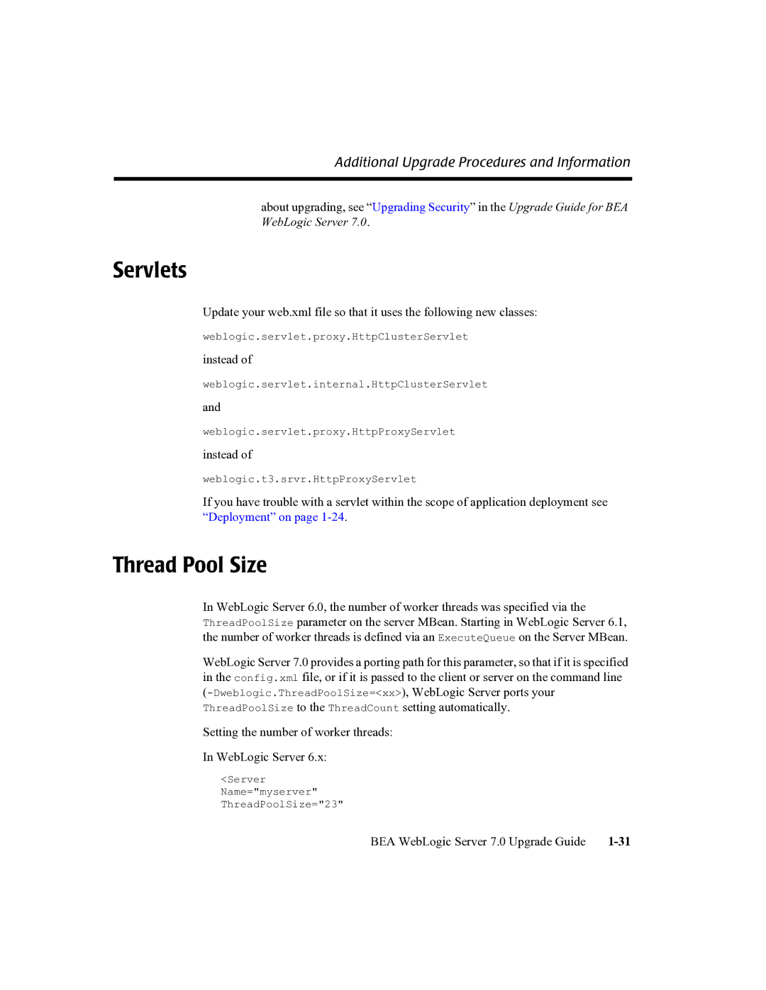 BEA 7 manual Servlets, Thread Pool Size 