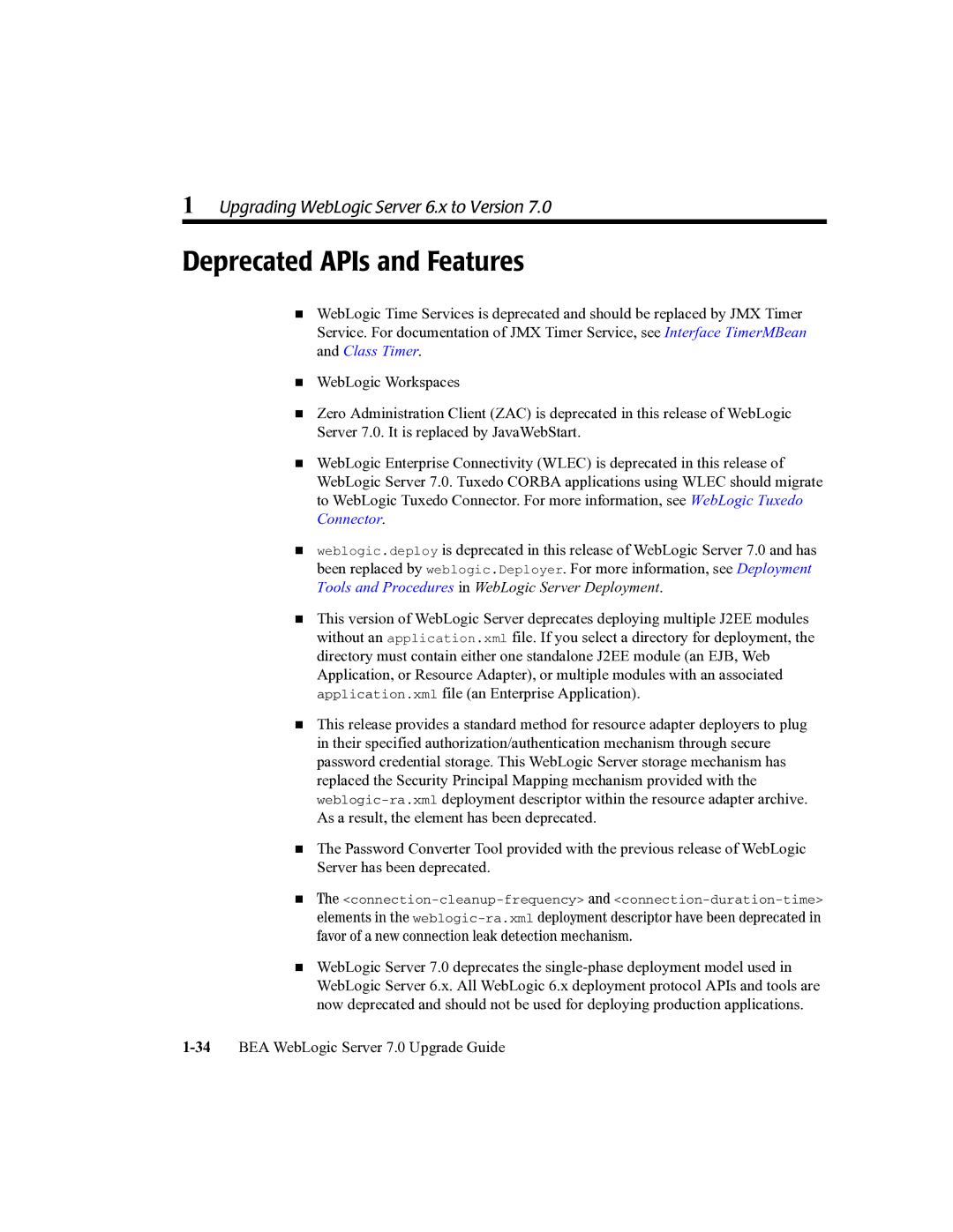 BEA 7 manual Deprecated APIs and Features 