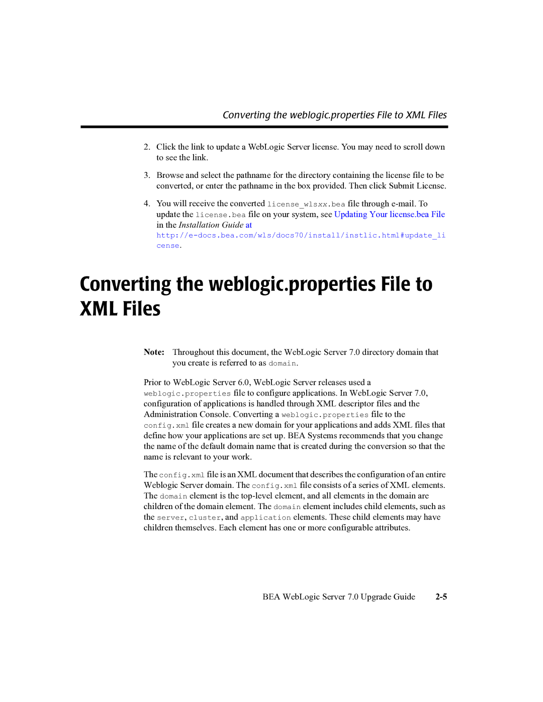 BEA 7 manual Converting the weblogic.properties File to XML Files 