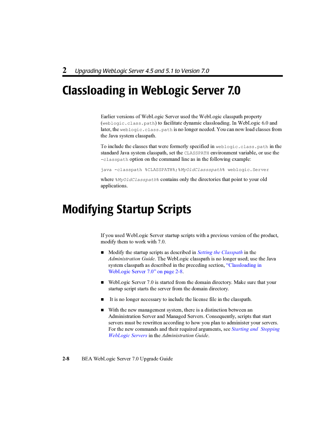 BEA 7 manual Classloading in WebLogic Server, Modifying Startup Scripts 