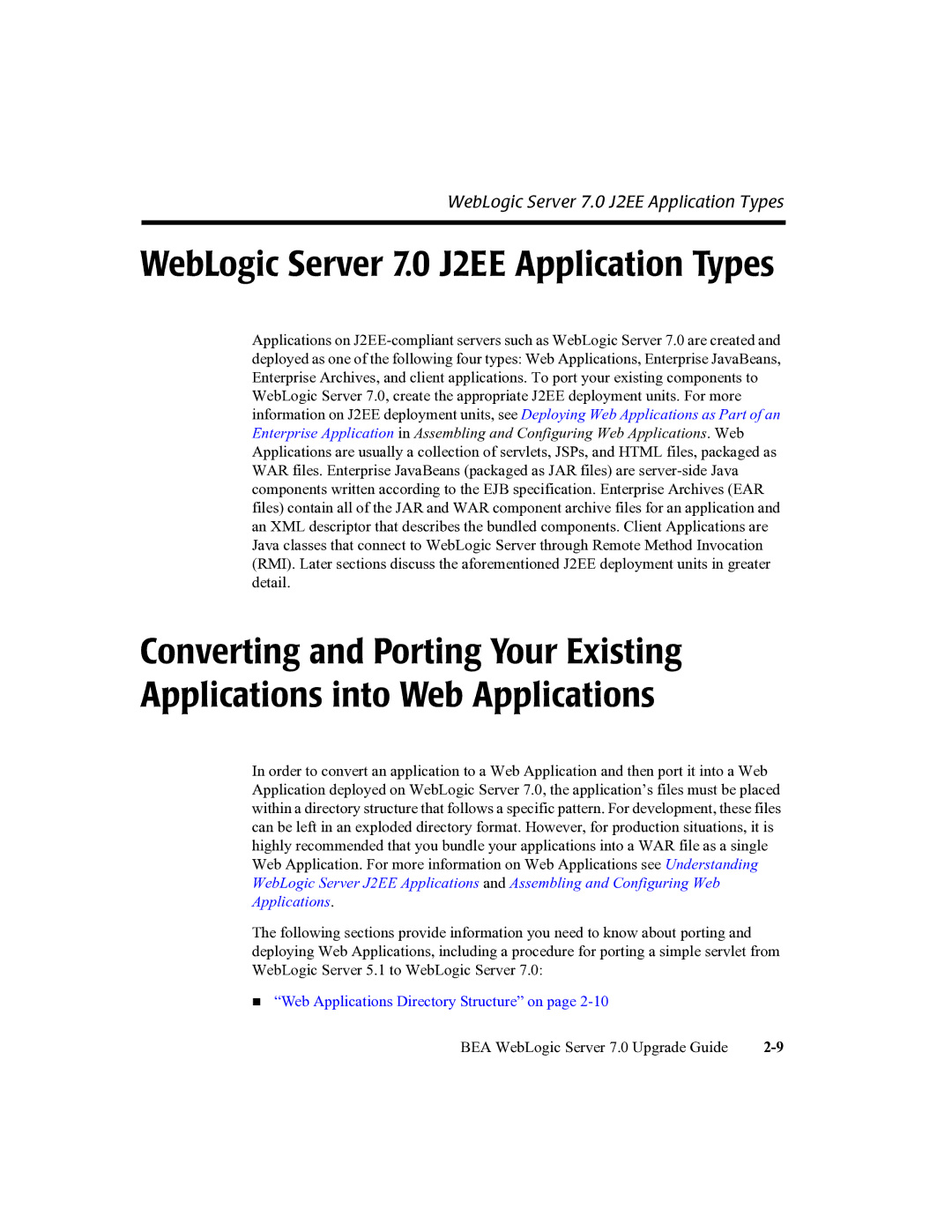 BEA manual WebLogic Server 7.0 J2EE Application Types 