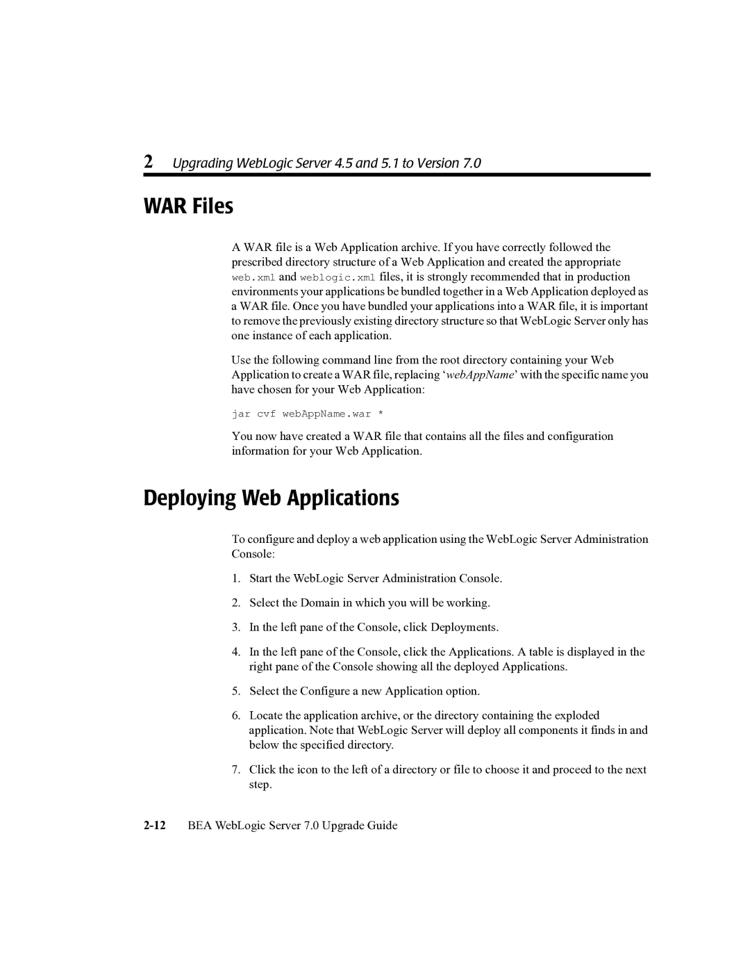 BEA 7 manual WAR Files, Deploying Web Applications 