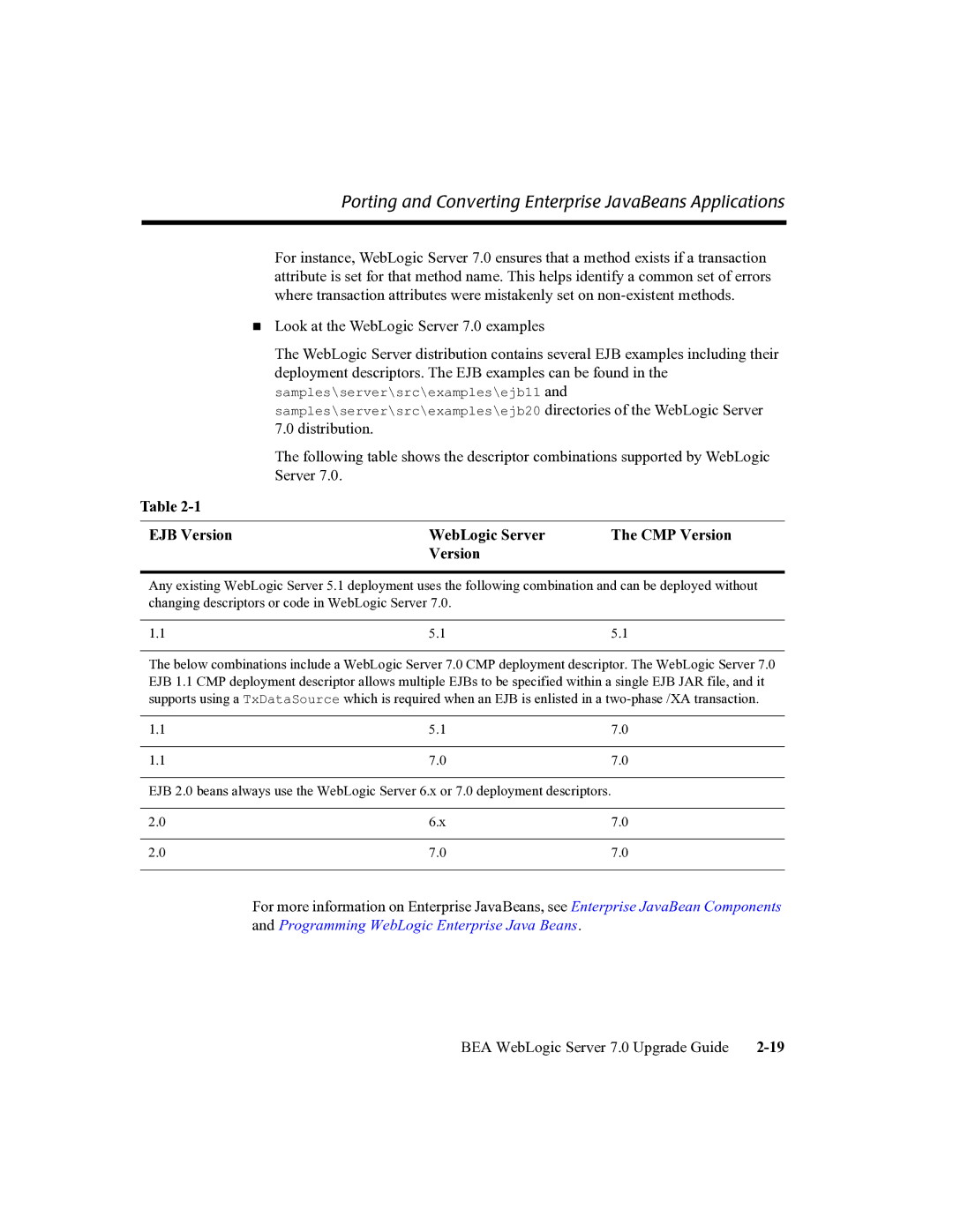 BEA 7 manual EJB Version WebLogic Server CMP Version 