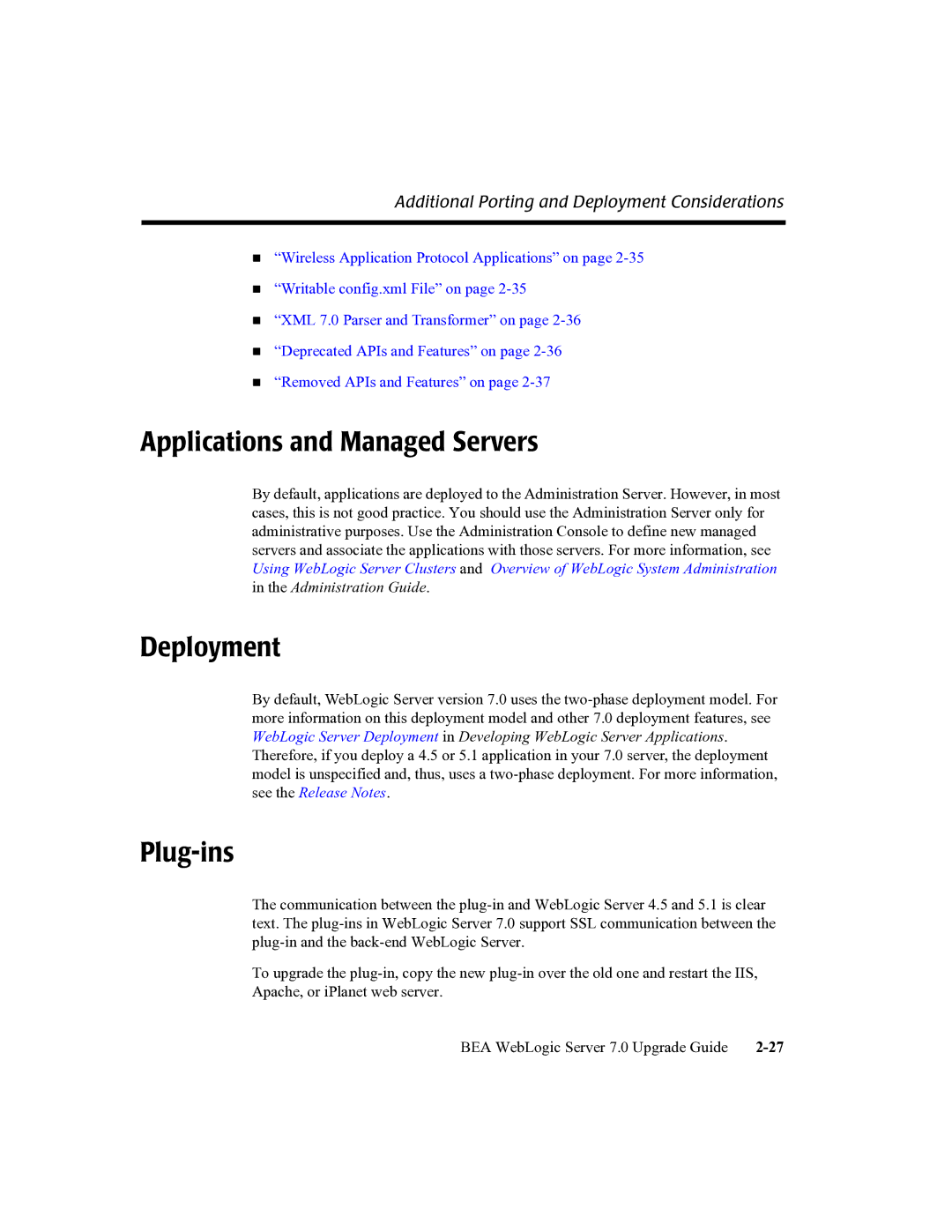 BEA 7 manual Applications and Managed Servers, Plug-ins 