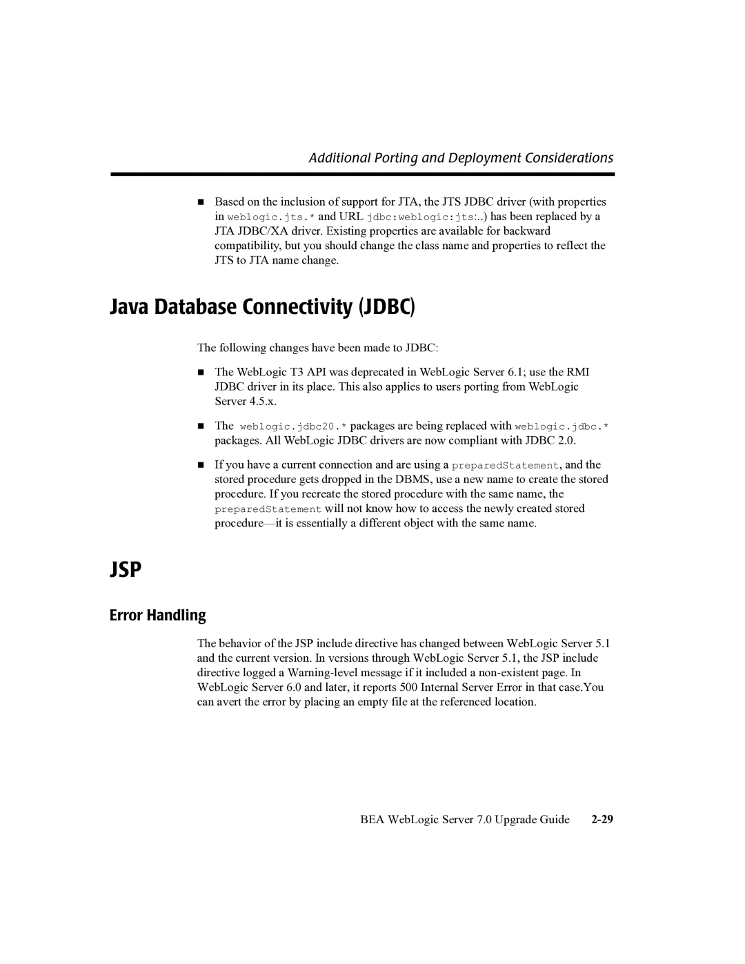 BEA 7 manual Java Database Connectivity Jdbc, Error Handling 