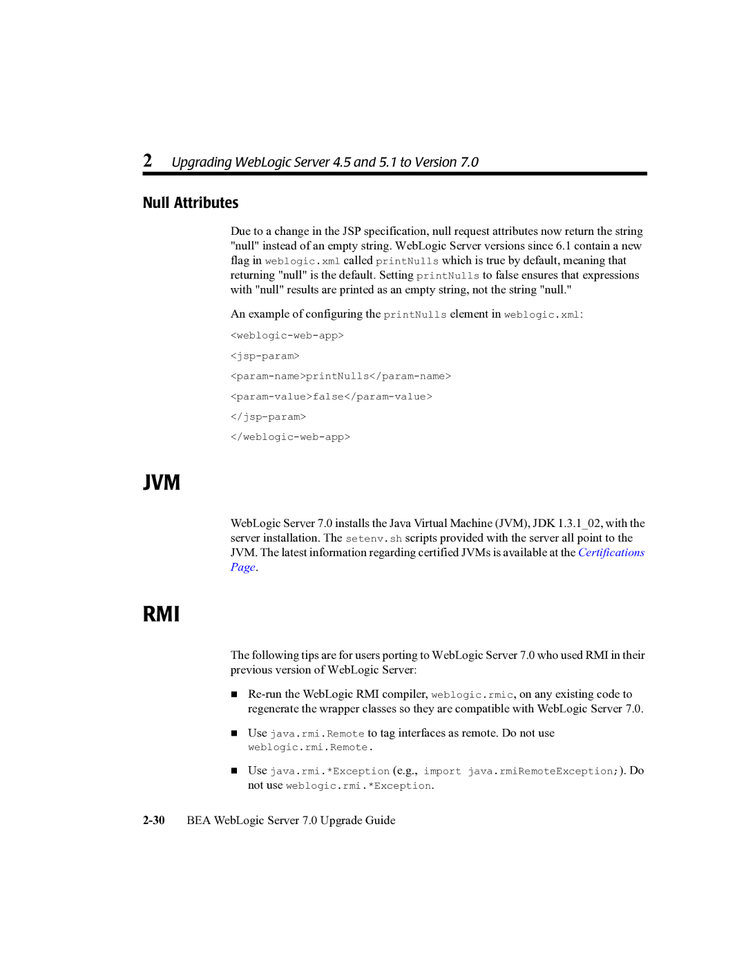 BEA 7 manual Jvm, Null Attributes 