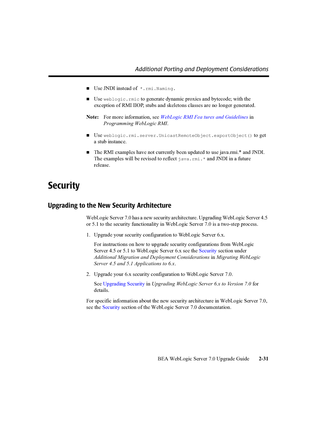 BEA 7 manual Upgrading to the New Security Architecture 