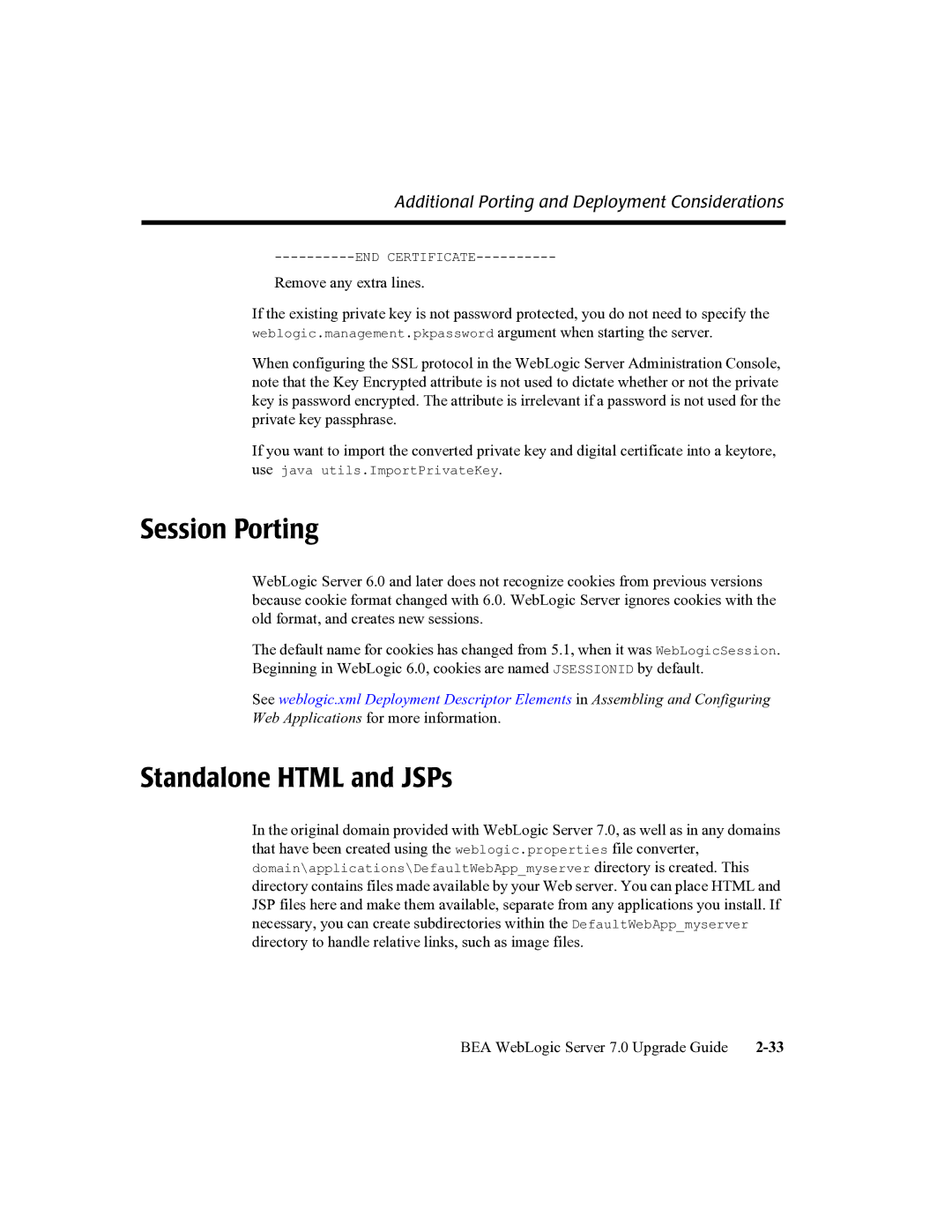 BEA 7 manual Session Porting, Standalone Html and JSPs 