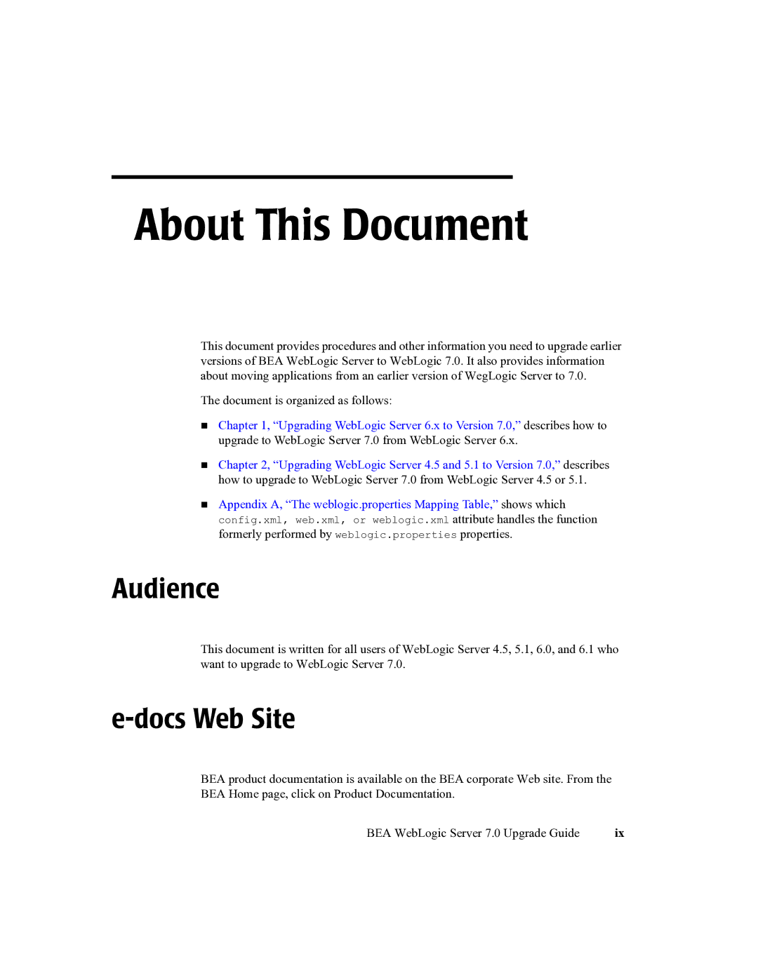 BEA 7 manual Audience, Docs Web Site 