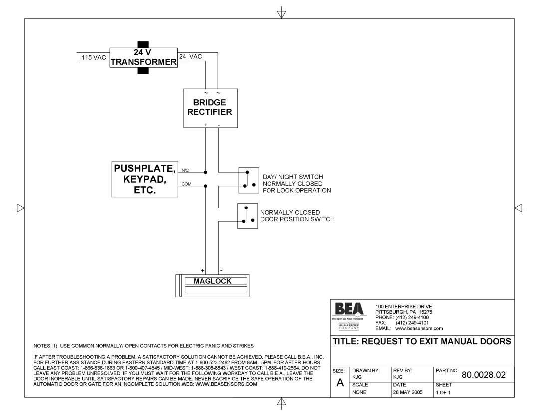 BEA 80.0000.02 manual Bridge Rectifier, Title Request to Exit Manual Doors 