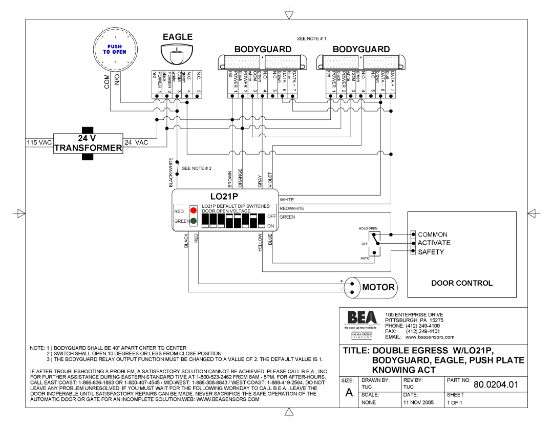 BEA 80.0000.02 manual Eagle Bodyguard Bodyguard Transformer LO21P White, Door Control 