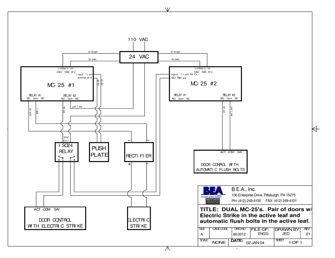 BEA 80.0011.02 manual 24 VAC, MC-25 #1, MC-25 #2 