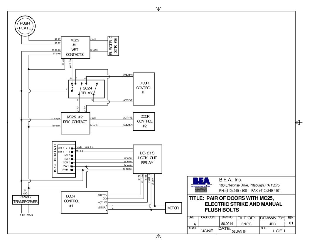 BEA 80.0011.02 manual Title Pair of Doors with MC25, Flush Bolts 