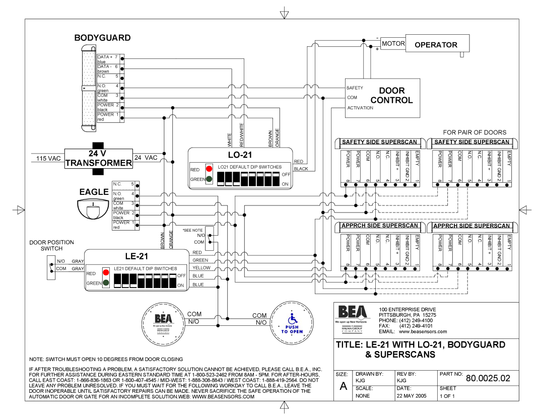 BEA 80.0025.02 manual Transformer Eagle N.O, Door, Control, Title LE-21 with LO-21, Bodyguard & Superscans 