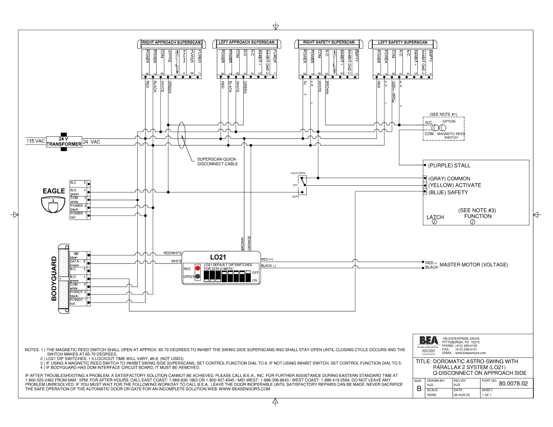 BEA 80.0068.03 manual Purple Stall, Yellow Activate Blue Safety See Note #3 Latch Function 