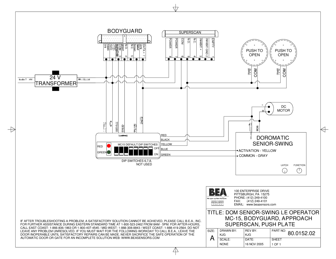 BEA 80.0068.03 manual Senior-Swing, Title DOM SENIOR-SWING LE Operator, MC-15, BODYGUARD, Approach, SUPERSCAN, Push Plate 