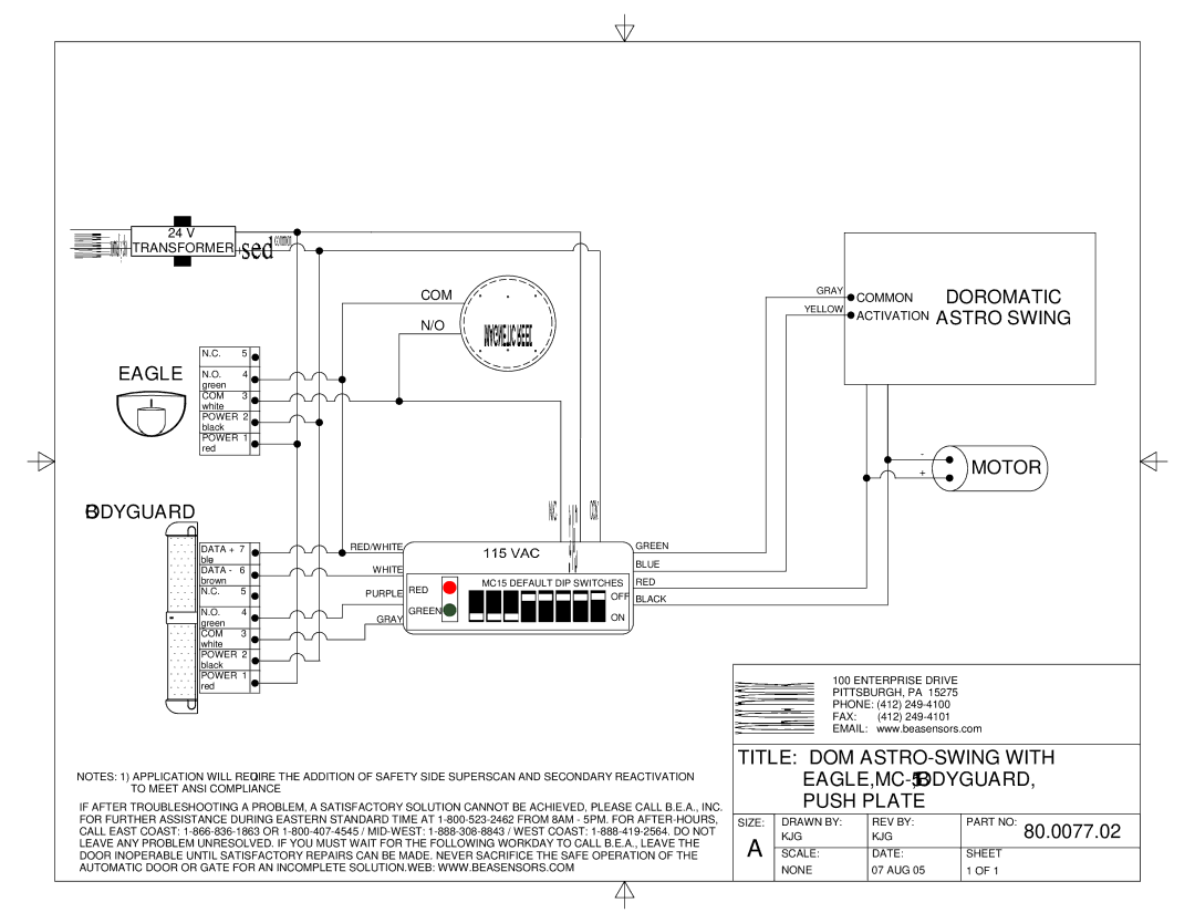 BEA 80.0068.03 manual Doromatic, Motor, Title DOM ASTRO-SWING with, EAGLE, MC-15, Bodyguard, Push Plate 