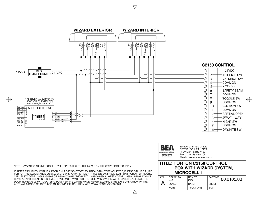 BEA 80.0091.02 manual Title Horton C2150 Control, BOX with Wizard System, Microcell, 80.0105.03 