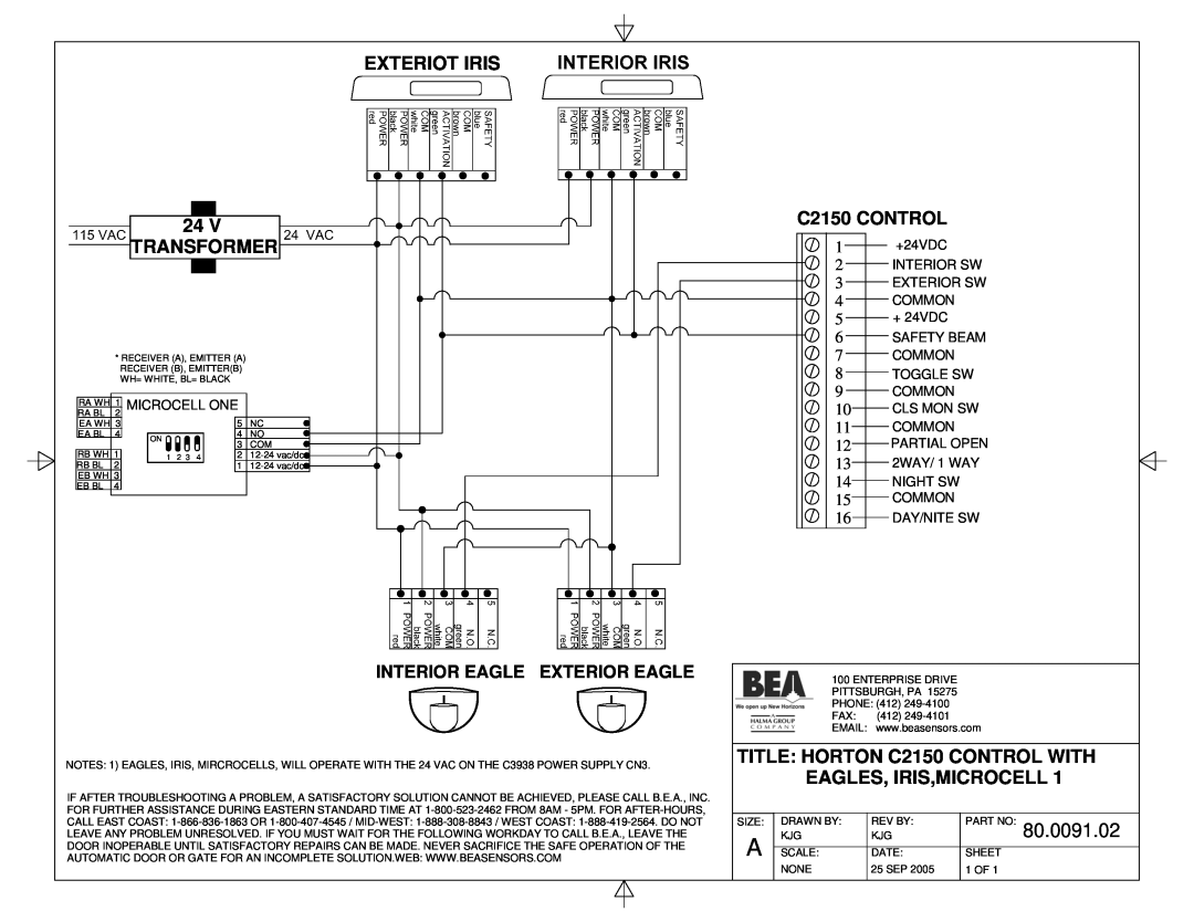 BEA manual Exteriot Iris, Transformer, TITLE HORTON C2150 CONTROL WITH, Eagles, Iris,Microcell, 80.0091.02 