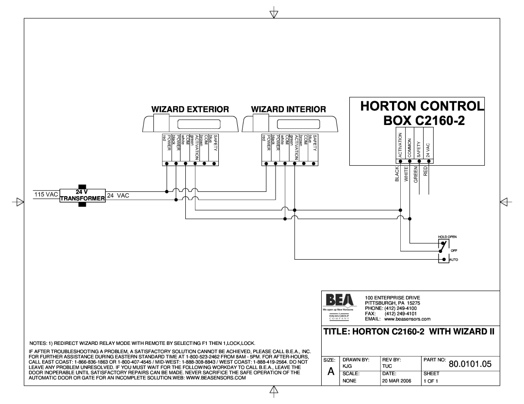 BEA C2150, 80.0091.02 manual TITLE HORTON C2160-2 WITH WIZARD, 80.0101.05, Wizard Exterior, Wizard Interior, Transformer 