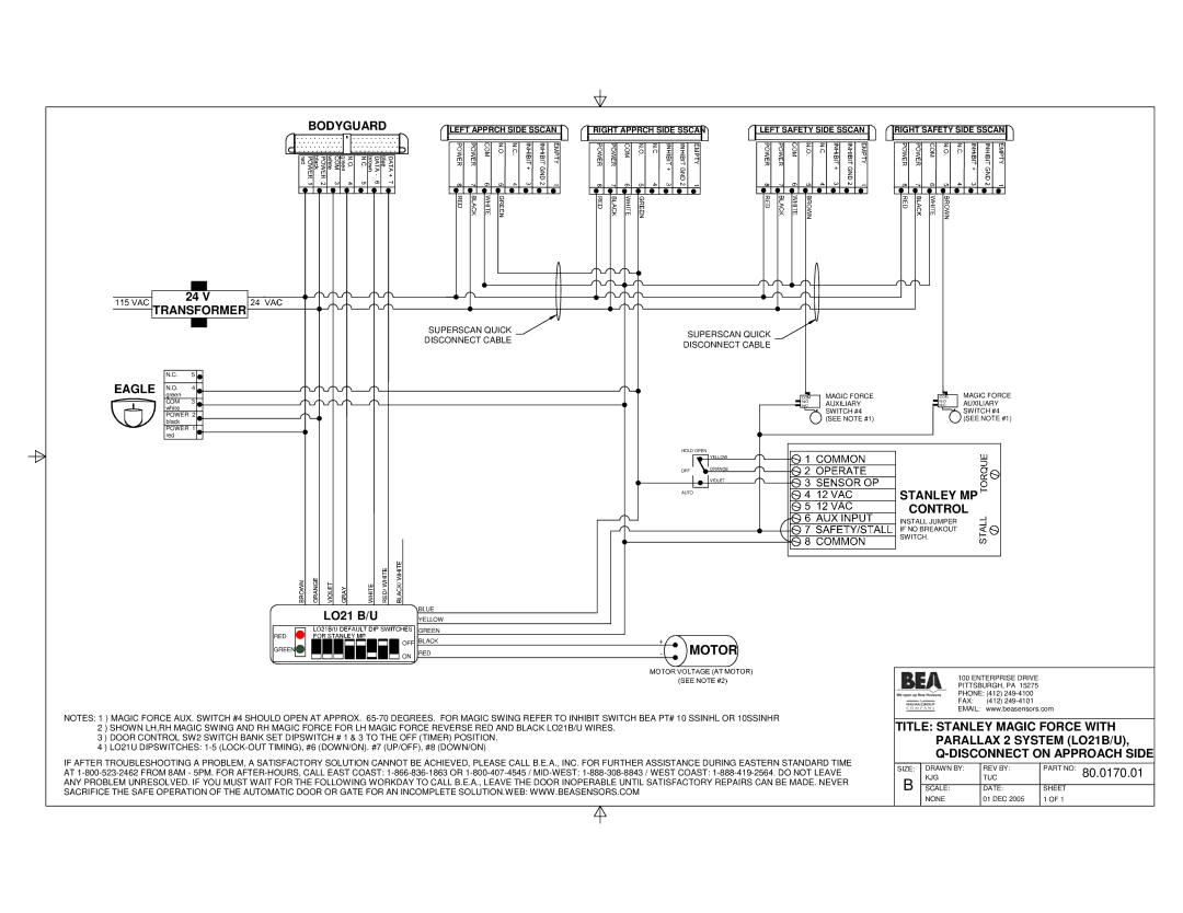 BEA Dip Switch I manual Motor, Bodyguard Transformer, Title Stanley Magic Force with, Parallax 2 System LO21B/U 