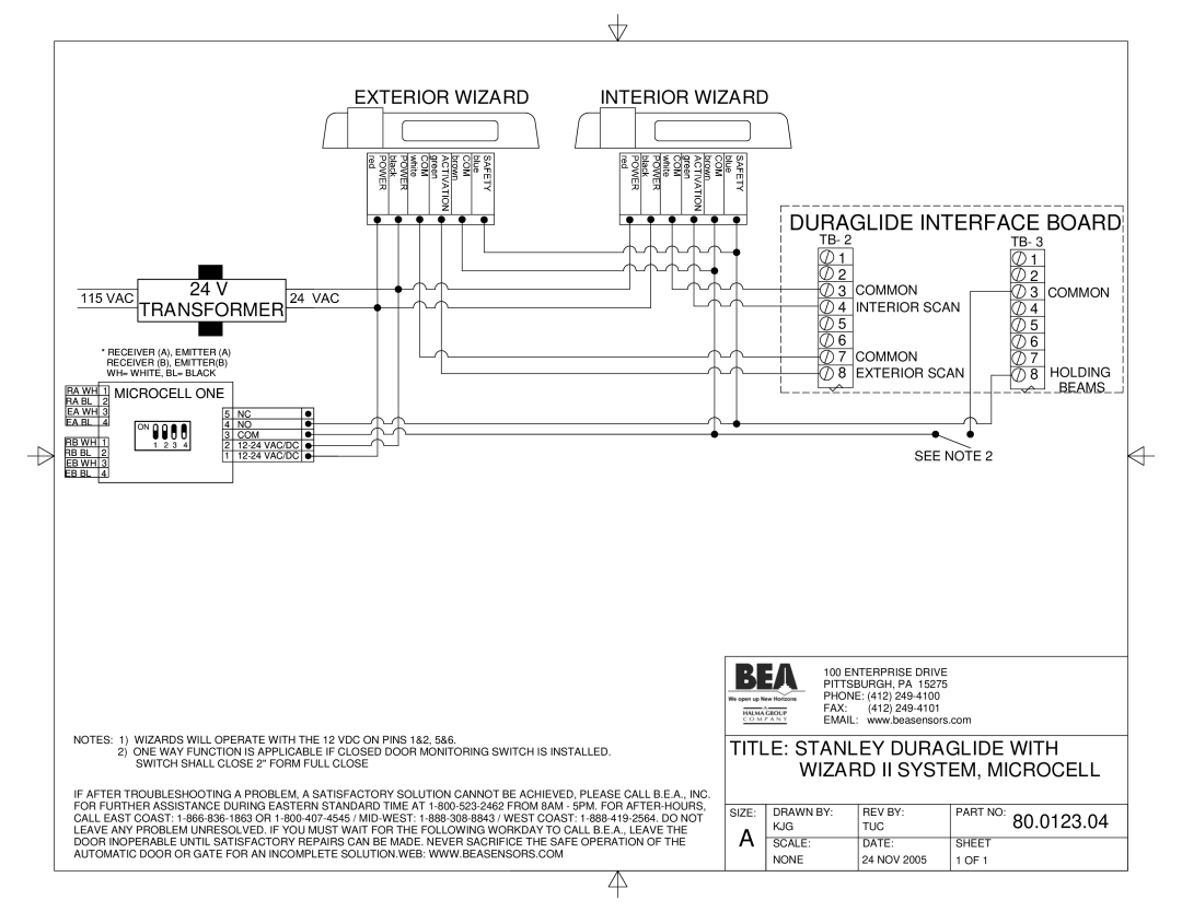 BEA Dip Switch I manual Title Stanley Duraglide with Wizard II SYSTEM, Microcell, 80.0123.04 