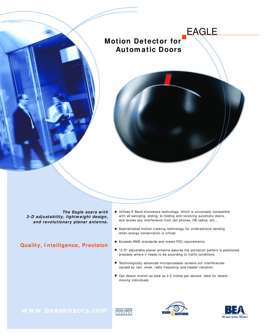 BEA Eagle manual Motion Detector for Automatic Doors, Quality, Intelligence, Precision, and revolutionary planar antenna 
